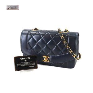 CHANEL Diana Matelasse 22 Chain Shoulder Bag Leather Navy A01164 90250479